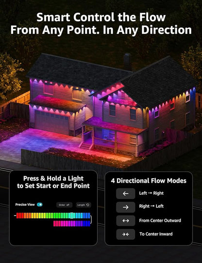 Lepro EE1 AI Permanent Outdoor Lights with Dual-Output, 50ft 30 LED RGB+IC Smart Outside Light for House Christmas Decor,Alexa Google Enabled 2.4 GHz WiFi/Bluetooth, APP Control No Remote Controller