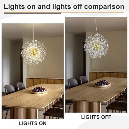 Modern Dandelion Firework Chandelier, Gold Dining Room Chandelier, Crystal Hanging Pendant Lighting Fixture for Living Room, Bathroom, Bedroom, Entryway, 12-Light
