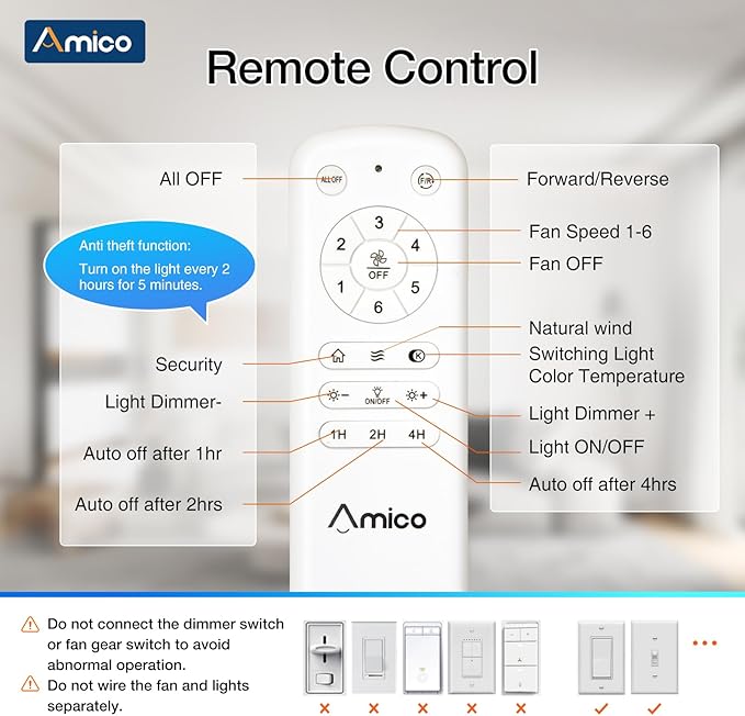Amico Ceiling Fans with Lights, 52 inch Smart Ceiling Fan with Remote/APP/Alexa Control, Flush Mount, Reversible DC Motor, 5 Blades, 6 Speeds, 3CCT, Dimmable, Noiseless, Bedroom, Living Room, Black