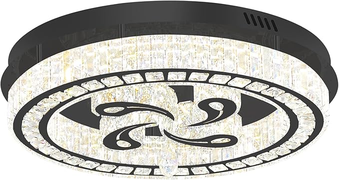 24'' Black Modern Crystal Chandelier LED Dimmable Flush Mount Crystal Ceiling Light for Living Room Bedroom Dining Room