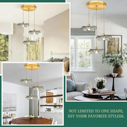Gold Brass Chandelier 3-Light Retro Hanging Pendant Light Fixtures Dark Green Glass Shade Mid Century Modern Chandelier for Dining Room Farmhouse Living Room