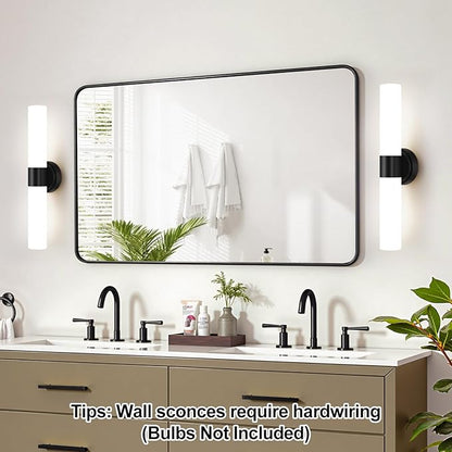 Wall Sconces Set of Two, Modern Bathroom Sconces Wall Lighting with Milky White Glass, Matte Black Sconces Wall Decor Set of 2 for Bathroom Mirror Bedroom Living Room Hallway