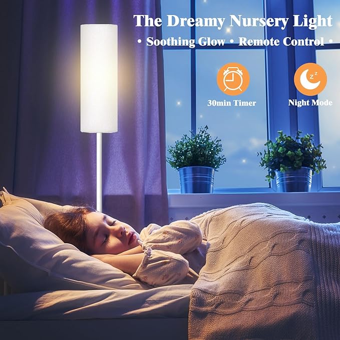Qaubauyt Smart LED Floor Lamp with APP Control & RGB Colors - Dimmable Standing Lamp for Living Room, Bedroom, Gaming - Remote, Timer, 9W Bulb Included, 67" Modern Tall Lamp (White)