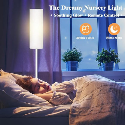 Qaubauyt Smart LED Floor Lamp with APP Control & RGB Colors - Dimmable Standing Lamp for Living Room, Bedroom, Gaming - Remote, Timer, 9W Bulb Included, 67" Modern Tall Lamp (White)