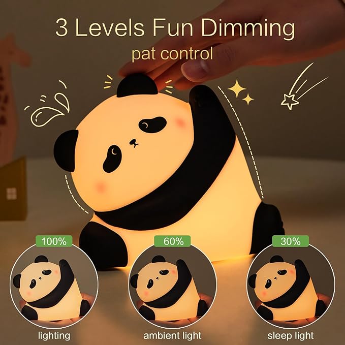 YR YRHH-PET Kungfu Pose Panda Night Light, LED Squishy Novelty Animal Cute Lamp, Food Grade Silicone Nightlight, 3 Level Dimmable, Light Up Panda Decor for Room College Dorm, Funny Gifts