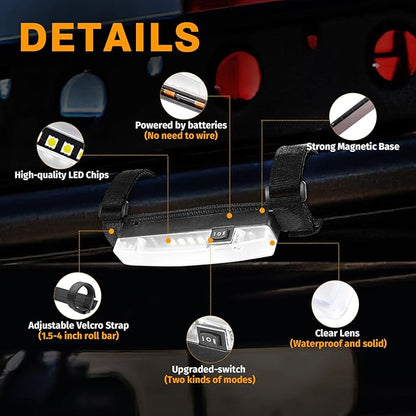 UTV Dome Light, Muto-Beam Roll Bar Mount for UTV Interior Lights Battery Powered Operated Pod Universal Roll Bar Light Utility Accessories for UTVs Truck SXS Off-Road Pickup Boat Closet Cabinet