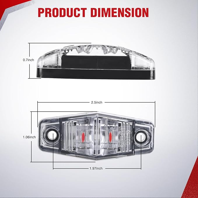 Nilight 2.5 Inch Oval Side Marker Clearance Light 2 LED 4 Amber & 4 Red Light White Lenses 80LM High Lumen Waterproof Surface Mount 12V Direct Wire for Truck Trailer Boat RV Semi