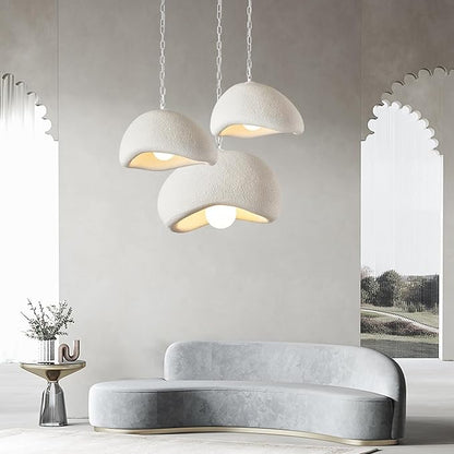 Wabi Sabi Pendant Lights,15.7in White Modern Pendant Light Resin Hanging Lamp Kitchen Island Lighting Modern Japandi Chandelier for Dining Room Bedroom Hallway Restaurant Foyer