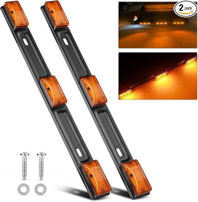 Nilight 9 LED Marker Tail Trailer Light Bar 14.2Inch 2 PCS Amber Clearance Identification Running Mark ID Rear Stainless Steel Bracket for 12V Pickup Truck RV Boat