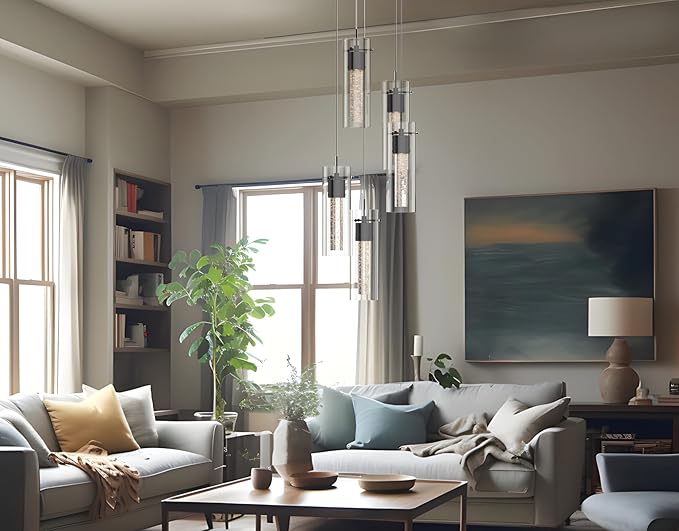 Tawson Alice 5-Light Chandelier Pendant Ceiling Light, Integrated Led and Bubble Glass, for Kitchen Island, Hallway, Entryway, Passway, Dining Room, Bedroom, Balcony Living Room (Black)