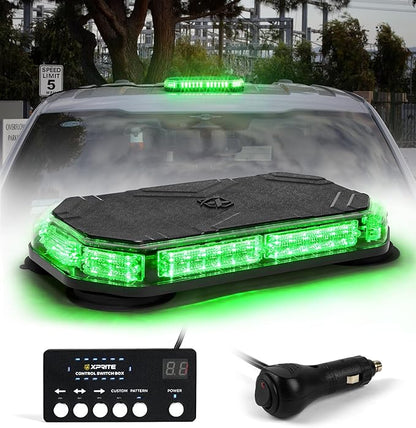 Xprite Green Rooftop Emergency Strobe Light Bar, Beacon Safety Flashing Warnin Lights w/Control Panel Magnetic Base for Construction Trucks Plows Postal Security Cars