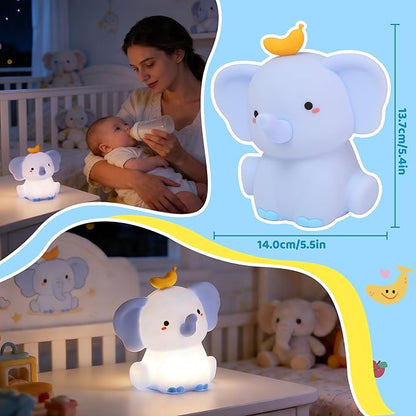 Attivolife Elephant Night Light, Cute Elephant Squishy Silicone Touch Lamp, Nursery Bedside Room Decor Rechargeable Nightlight with Dimmable Timer, Birthday Xmas Gifts for Toddler Kid Boy Tee (Blue)