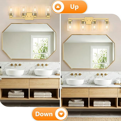 BesLowe 27" 4-Light Bathroom Light Fixture, Modern Gold Bathroom Vanity Light, Bathroom Lighting Fixtures Over Mirror, Matte Gold Bathrom Wall Lamp, Wall Lights for Living Room Bedroom