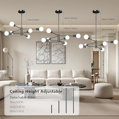 6-Light Modern Sputnik Chandelier, E26 Base Branch Height Adjustable,Mid Century Chandelier Pendant Light for Dining Room Hallway Bedroom Foyer Living Room Kitchen (Bulbs Not Included)