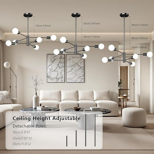 6-Light Modern Sputnik Chandelier, E26 Base Branch Height Adjustable,Mid Century Chandelier Pendant Light for Dining Room Hallway Bedroom Foyer Living Room Kitchen (Bulbs Not Included)