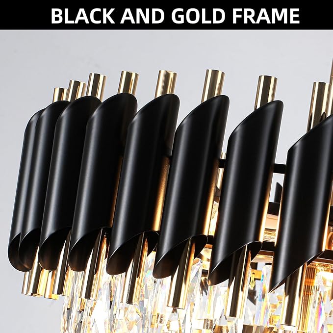 Modern Crystal Chandelier 5-Lights Black and Gold Chandelier for Dining Room Light Fixture 4-Tier Round Pendant Flush Mount Chandeliers Ceiling Lighting for Living Room Kitchen Bedroom Foyer
