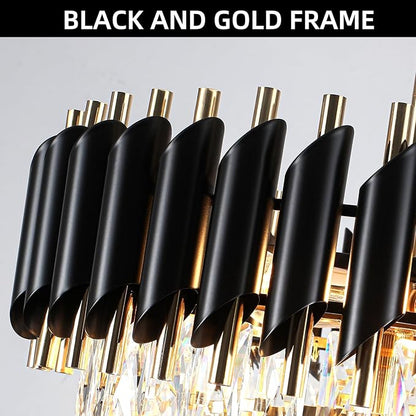 Modern Crystal Chandelier 5-Lights Black and Gold Chandelier for Dining Room Light Fixture 4-Tier Round Pendant Flush Mount Chandeliers Ceiling Lighting for Living Room Kitchen Bedroom Foyer