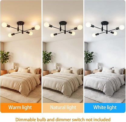 Modern Sputnik Chandelier 4-Light Adjustable Ceiling Light Fixture Black Semi Flush Mount Ceiling Lamp with E26 Base Industrial Ceiling Light for Dining Room Bedroom Foyer Hallway Living Room