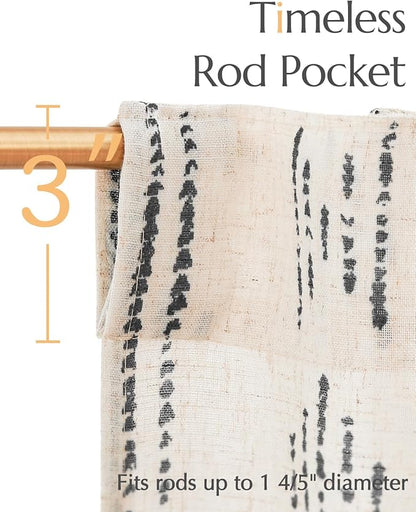 jinchan Boho Kitchen Curtains Linen Cafe Tier Curtains 45 Inch Bohemian Geometric Striped Mudcloth Small Window Drapes for Living Room Bathroom Cabinet Light Filtering Back Tab 2 Panels Black on Flax