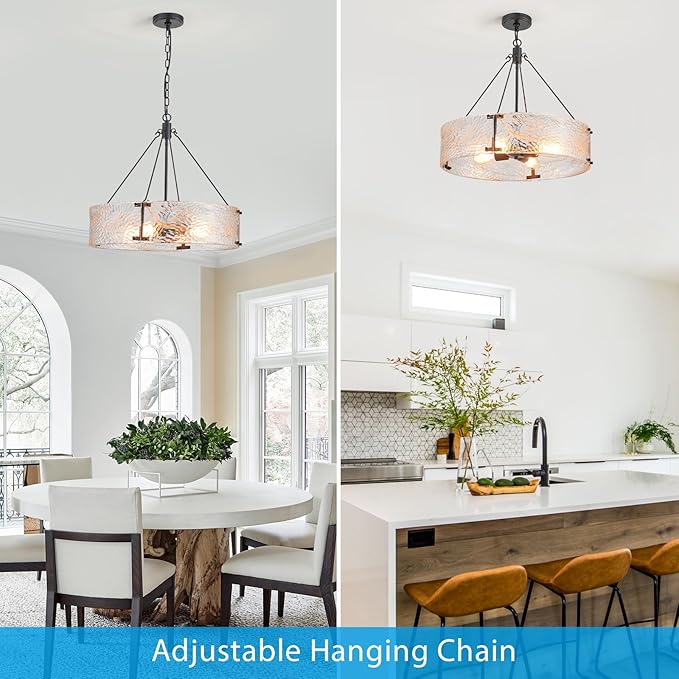 XINGQI 20.7" Black Glass Chandeliers Modern 4-Light Farmhouse Pendant Lighting Fixtures Elegant Round Chandeliers for Dining Room Kitchen Island Living Room Entryway