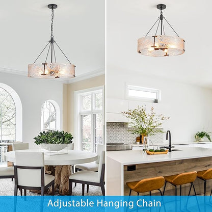 XINGQI 20.7" Black Glass Chandeliers Modern 4-Light Farmhouse Pendant Lighting Fixtures Elegant Round Chandeliers for Dining Room Kitchen Island Living Room Entryway