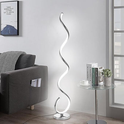 ADISUN LED Modern Floor Lamp for Living Room, Spiral Floor Lamp for Bedroom, 48W Dimmable Floor Lamps for Living Room Office Dining Room-Silver Remote Control