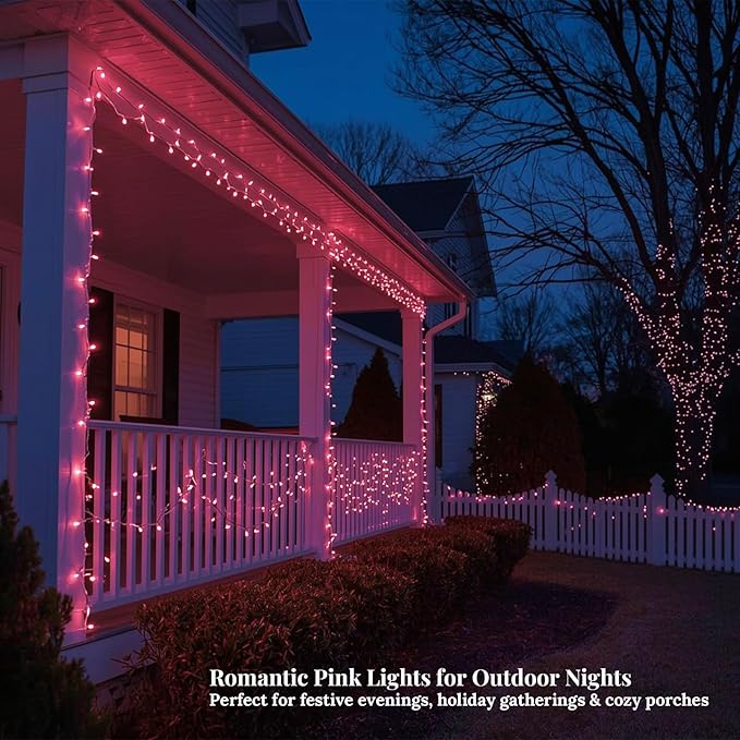 Etinga 100 LED Pink Fairy Lights, 33ft Plug-in Decorative String Lights with 8 Modes for Indoor Outdoor Bedroom Wall Tree Patio Wedding Party (Pink, 100 LED 33ft)