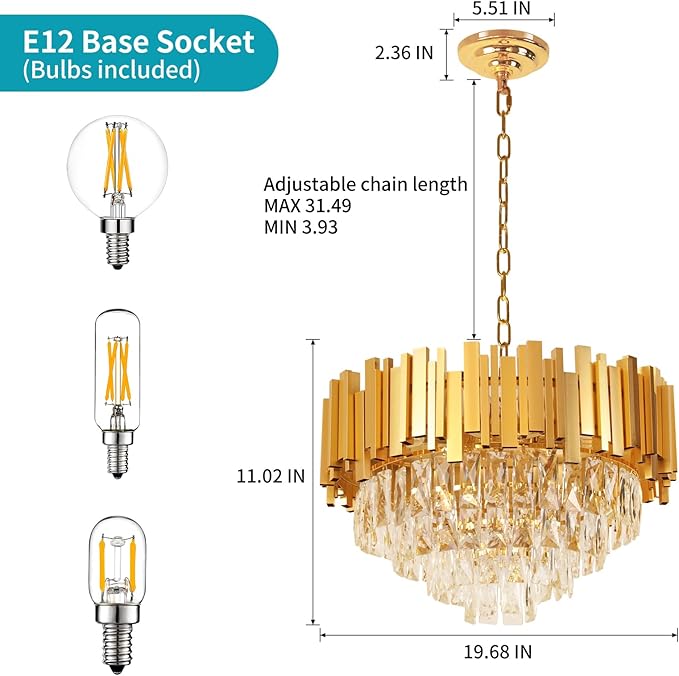 Depuley Modern Gold Crystal Chandelier: 6-Light 4-Tier Flush Mount Chandelier 12 Inch Luxury Round Hanging Pendant Light Fixture for Porch Bedroom Dining Room Foyer Included Bulbs