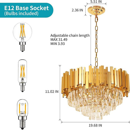 Depuley Modern Gold Crystal Chandelier: 6-Light 4-Tier Flush Mount Chandelier 12 Inch Luxury Round Hanging Pendant Light Fixture for Porch Bedroom Dining Room Foyer Included Bulbs