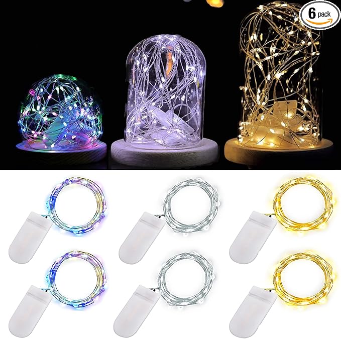 Ostwiki Fairy Lights Battery Operated String Lights, 6 Pack Mini Lights 20 LED 7ft Twinkle Firefly Starry Light for DIY Craft Mason Jar Bedroom Wedding Party Table Christmas Decoration (Mix-Colored)