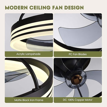 LUDOMIDE Ceiling Fans with Lights, 360° Rotating Ceiling Fan with Lights and Remote, 6 Wind Speeds Smart Low Profile Ceiling Fan for Bedroom, Kids Room and Living Room 20"