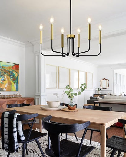 Yunnix Black and Gold Chandelier 6-Light Modern Pendant Hanging Light Fixture for Dining Room, Bedroom Pendant Ceiling, Foyer Entryway, Kitchen Island