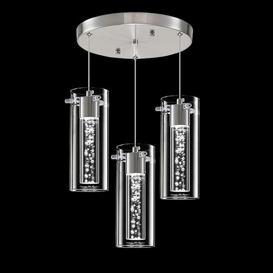 Pendant Lights Kitchen Island, 3-Light Brushed Nickel Pendant Light Fixtures, Cluster Kitchen Island Lights, LED 6000K Pendant Lighting, Modern Hanging Light Fixture for Dining Room Living Room