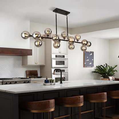 Mid Century Modern Chandelier 55in Linear Bubble Chandeliers 16-Light Black & Gray Sputnik Pendant Lighting Fixture for Dining Room Kitchen Island