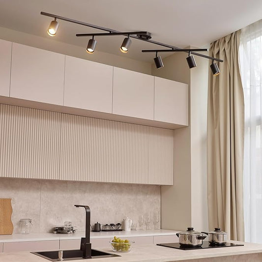 Globe Electric 59463 6-Light Track Lighting, Matte Black Finish, Center Swivel Bars, Adjustable Heads, Dimmable, GU10 Base, Modern Industrial Design