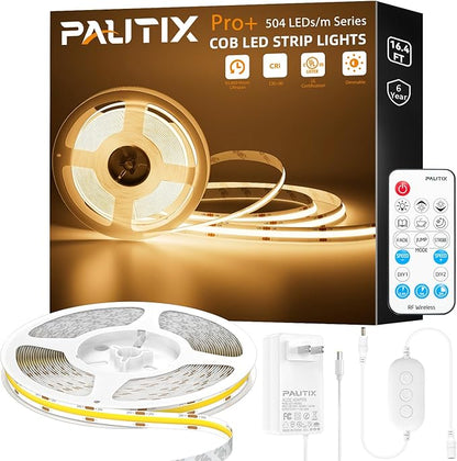 PAUTIX Warm White LED Strip Light 24V LED led Light Strip with Remote,3000K Super Bright 16.4ft/5m cob led Strip Light Dimmable Timer for Bedroom,Kitchen,Mirror,Cabinet,Shelf