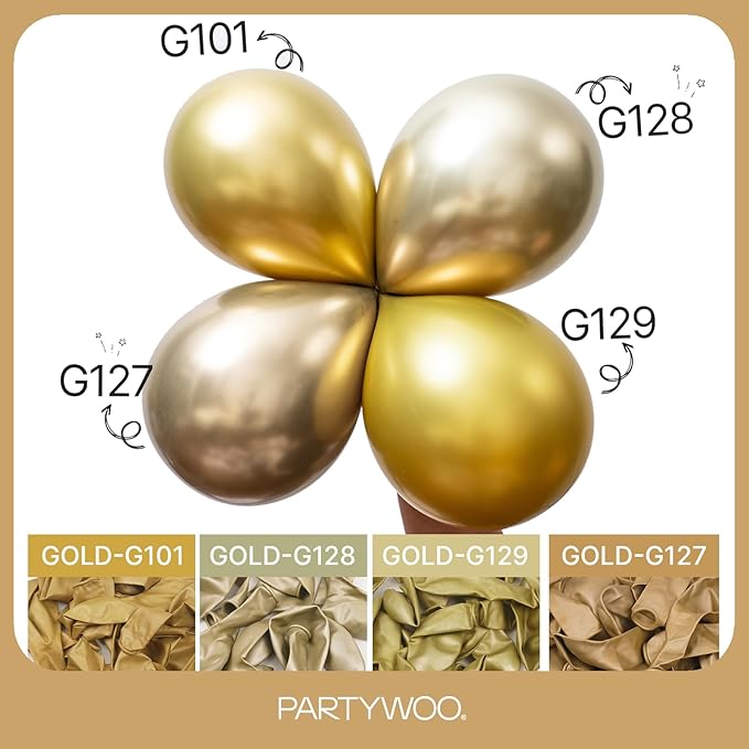 PartyWoo Metallic Gold Balloons 145pcs Different Sizes of 18 12 10 5 Inch Chrome Gold Balloon Arch Kit Garland for Birthday Graduation Baby Shower Wedding Bachelorette Party Decorations Gold-G127