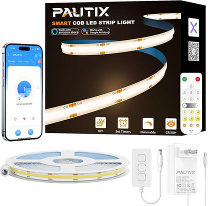 PAUTIX COB LED Strip Nautral White,4000K Dimmable LED Tape Light,CRI93+ Super Bright High Lumen,Compatible with Alexa/Google Assistant,Flexible Strip Ligths for Bedroom,Kitchen,Office,Under Cabinet