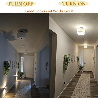 FRIDEKO HOME 3-Light Semi Flush Mount Ceiling Light,15.7 inch Ceiling Light Fixture with White 2-Layer Fabric Shade Drum Lights for Bedroom Living Room Kitchen Foyer Hallway