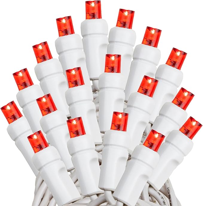 Novelty Lights 25ft Christmas String Lights, 50 Red LED Bulbs on White Wire, 6" Spacing, Connectable Indoor Outdoor Commercial Grade Lighting for Holidays Patio Weddings