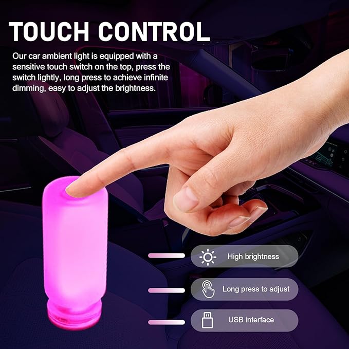 Car USB Atmosphere Lamp, 5V Touch Control Frosted Retro Bottle Interior Ambient Lights, Portable Plug-in LED Bulb Night Lights, Universal Decoration Lamps for Cars, Bedrooms (Pink)