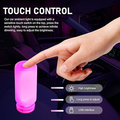 Car USB Atmosphere Lamp, 5V Touch Control Frosted Retro Bottle Interior Ambient Lights, Portable Plug-in LED Bulb Night Lights, Universal Decoration Lamps for Cars, Bedrooms (Pink)