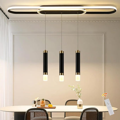 Jaycomey Modern LED Chandelier, Dimmable LED Ceiling Chandelier with Remote Control, 3-Light Acrylic Pendant Light for Dining Room, Kitchen Island, Living Room, 62W Black