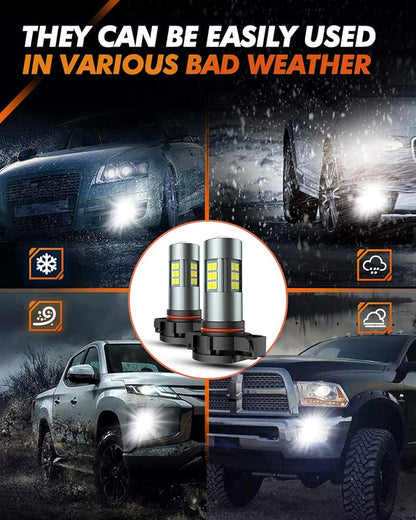 SEALIGHT 5202 LED Fog Light Bulbs, 6000K Xenon White, 27 SMD Chips DRL Bulbs, 5202 5201 PS19W PS24W 9009 LED Fog Light, Pack of 2
