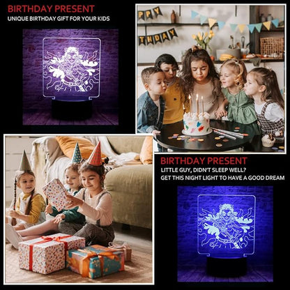 Cute Demon Slayer Kyoujurou Rengoku Anime Character 3D Optical Illusion LED Bedroom Decor Sleep Table Lamp with Remote 7 Colors Visual Night Light Birthday Christmas Gifts for Kids