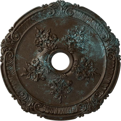 Ekena Millwork CM26ATBBS 26"OD X 3 3/4"ID X 1 1/2"P Attica With Rose Ceiling Medallion Fits Canopies Up To 4 1/2", Bronze/Blue/Patina