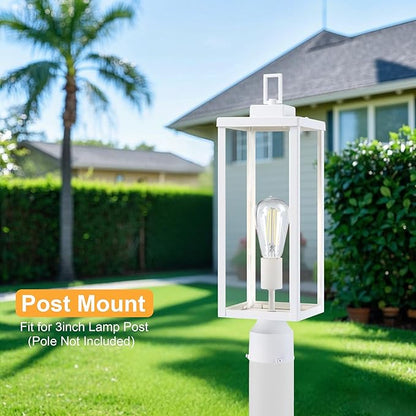 GRUENLICH Outdoor Lamp Post Light Fixtures, Exterior Pole Lantern with Tempered Glass, 20.5 Inch Fence Post Lighting for Garden Yard Pathway, White, 1 Pack
