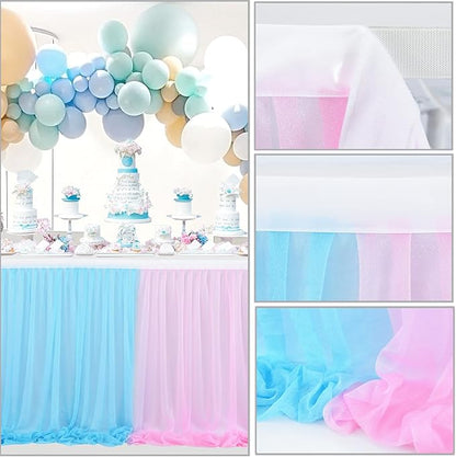 Gender Reveal Table Skirt Pink Blue Tulle Tutu Table Skirts 9 Ft for Gender Reveal Boy or Girls Birthday Party Baby Shower Cake Dessert Decorations