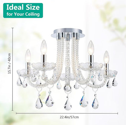 French K9 Crystal Maria Theresa Candle Chandelier, Luxury Vintage Pendant Light Fixture for Dining Room, Living Room, 5 Lights, D22.4*H15.7 inch, Clear Crystal & Chrome Finish Frame