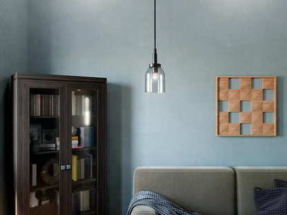 Kichler Madden 1-Light Mini Pendant Light with Clear Glass in Black, Modern Kitchen Island Hanging Light Fixture for Bathroom or Kitchen, Sloped Ceiling Compatible (15" x 7"), 52725BK